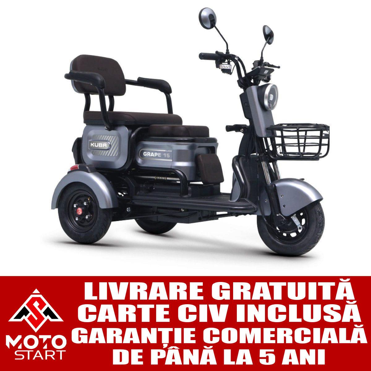 triciclu electric kuba grape 15, putere motor 500 w, baterie 60v/32ah, autonomie 40 km, fara permis, viteza 25 km/h, culoare gri, carte rar inclusa triciclu electric kuba grape 15, putere motor 500 w, baterie 60v/32ah, autonomie 40 km, fara permis, viteza 25 km/h, culoare gri, carte rar inclusa