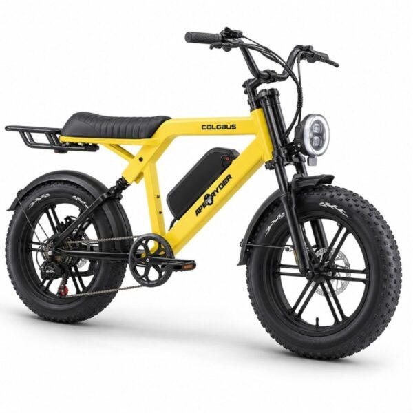 Bicicleta electrica APE RYDER COLOBUS YELLOW, motor 250W, baterie 48V/10.4Ah, viteza 25 km/h, autonomie 60 km, adulti, roti 20″, display LCD