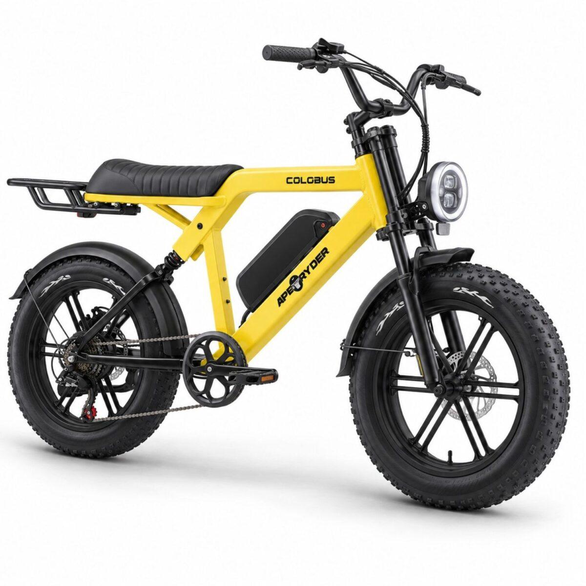 Bicicleta electrica APE RYDER COLOBUS YELLOW, motor 250W, baterie 48V/10.4Ah, viteza 25 km/h, autonomie 60 km, adulti, roti 20″, display LCD Bicicleta electrica APE RYDER COLOBUS YELLOW, motor 250W, baterie 48V/10.4Ah, viteza 25 km/h, autonomie 60 km, adulti, roti 20″, display LCD