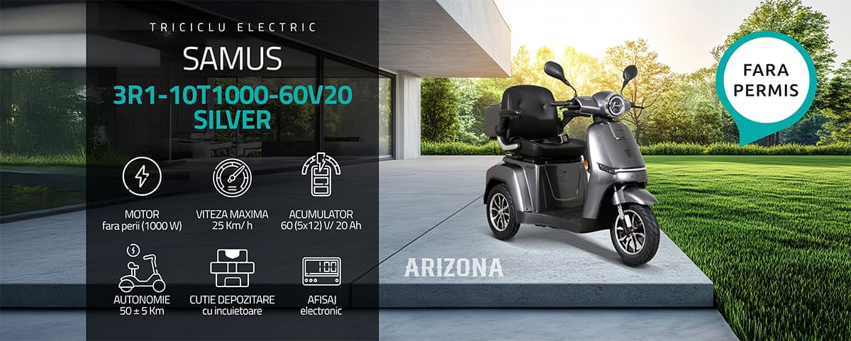 Triciclu electric Samus Arizona Silver banner principal
