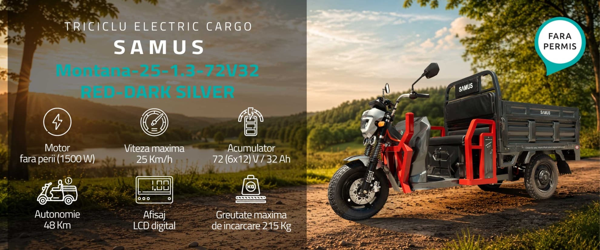 Triciclu electric cargo Samus Montana 25 varianta Red Dark Silver banner