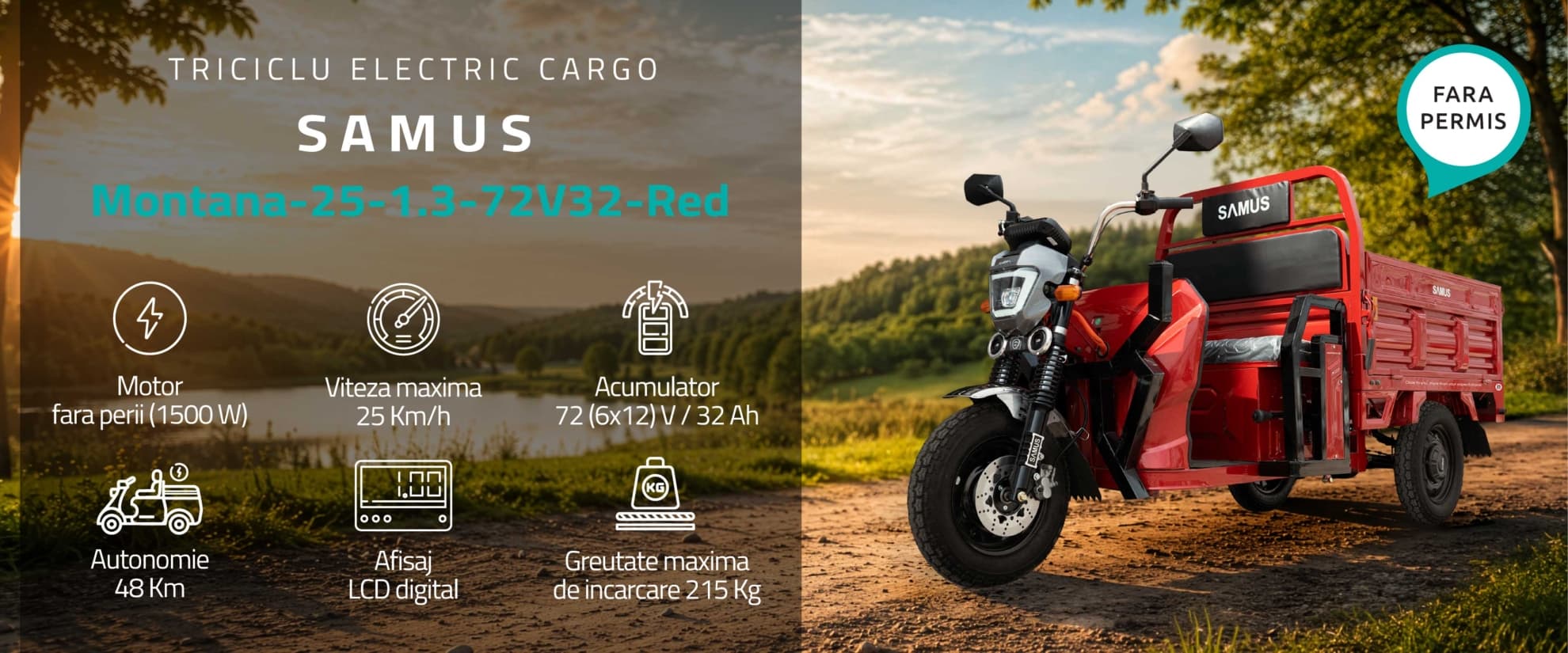 Triciclu electric cargo Samus Montana 25 1.3 72V 32Ah Red