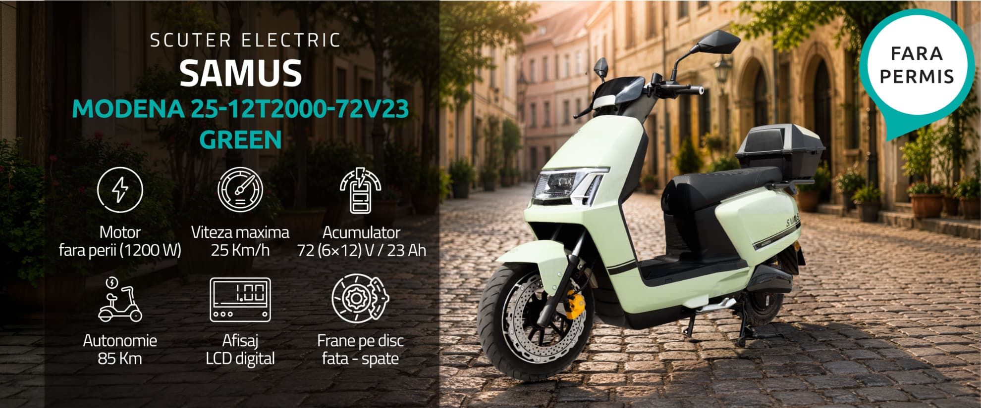 Scuter electric Samus Modena 25 Verde banner principal
