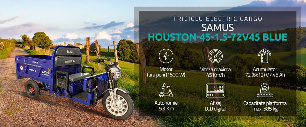 Triciclu electric cargo Samus Houston 45 Blue banner principal