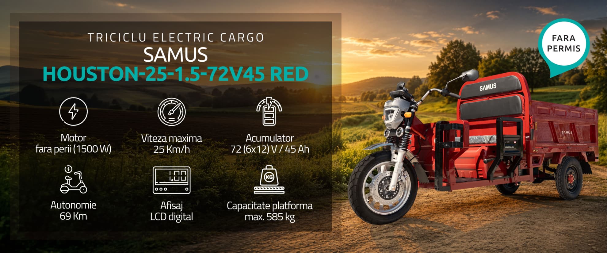 Banner principal triciclu electric cargo Samus Houston 25 Red