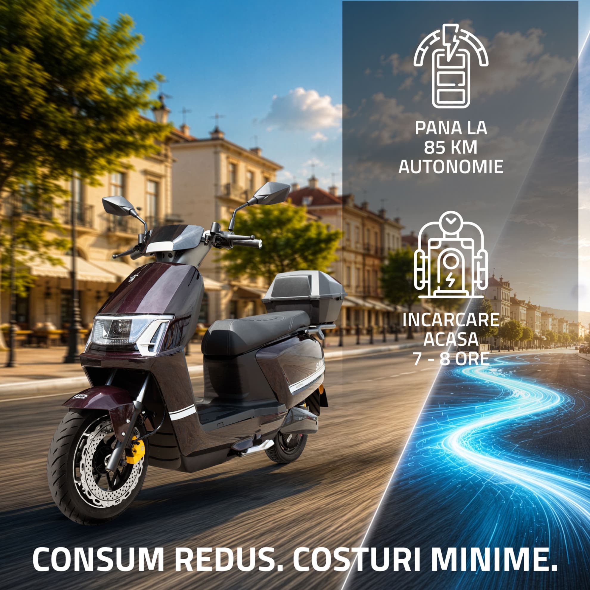 Afișaj autonomie scuter electric Samus Modena 25 Violet