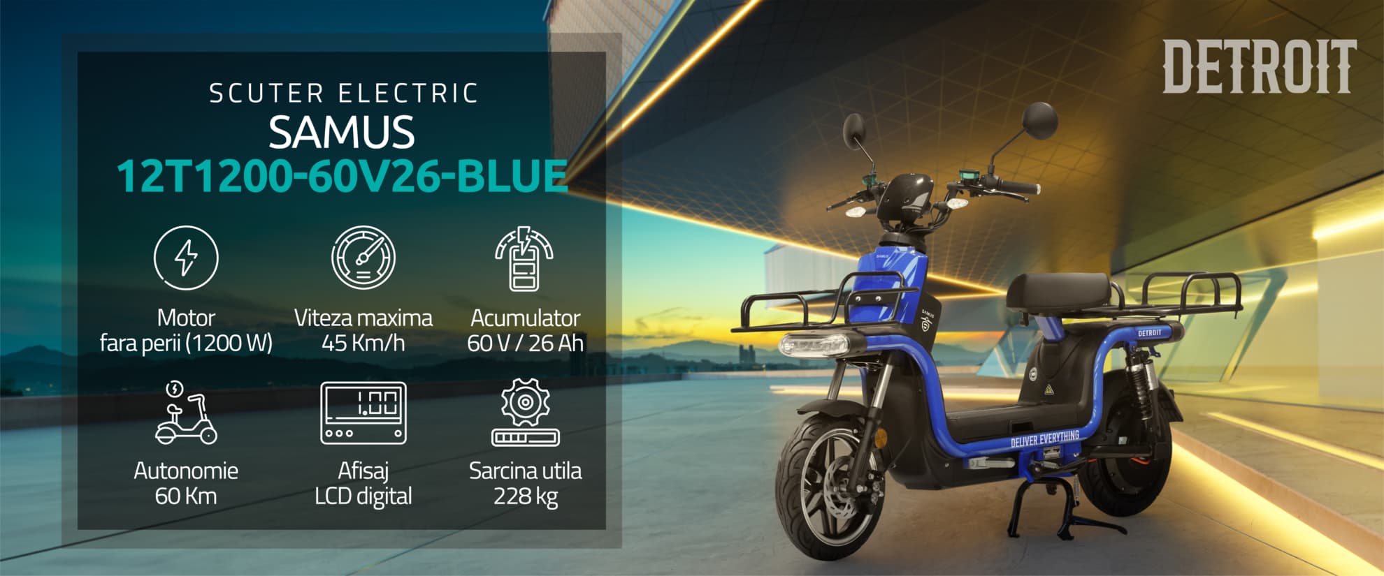 Scuter electric Samus Detroit 1200W albastru banner principal