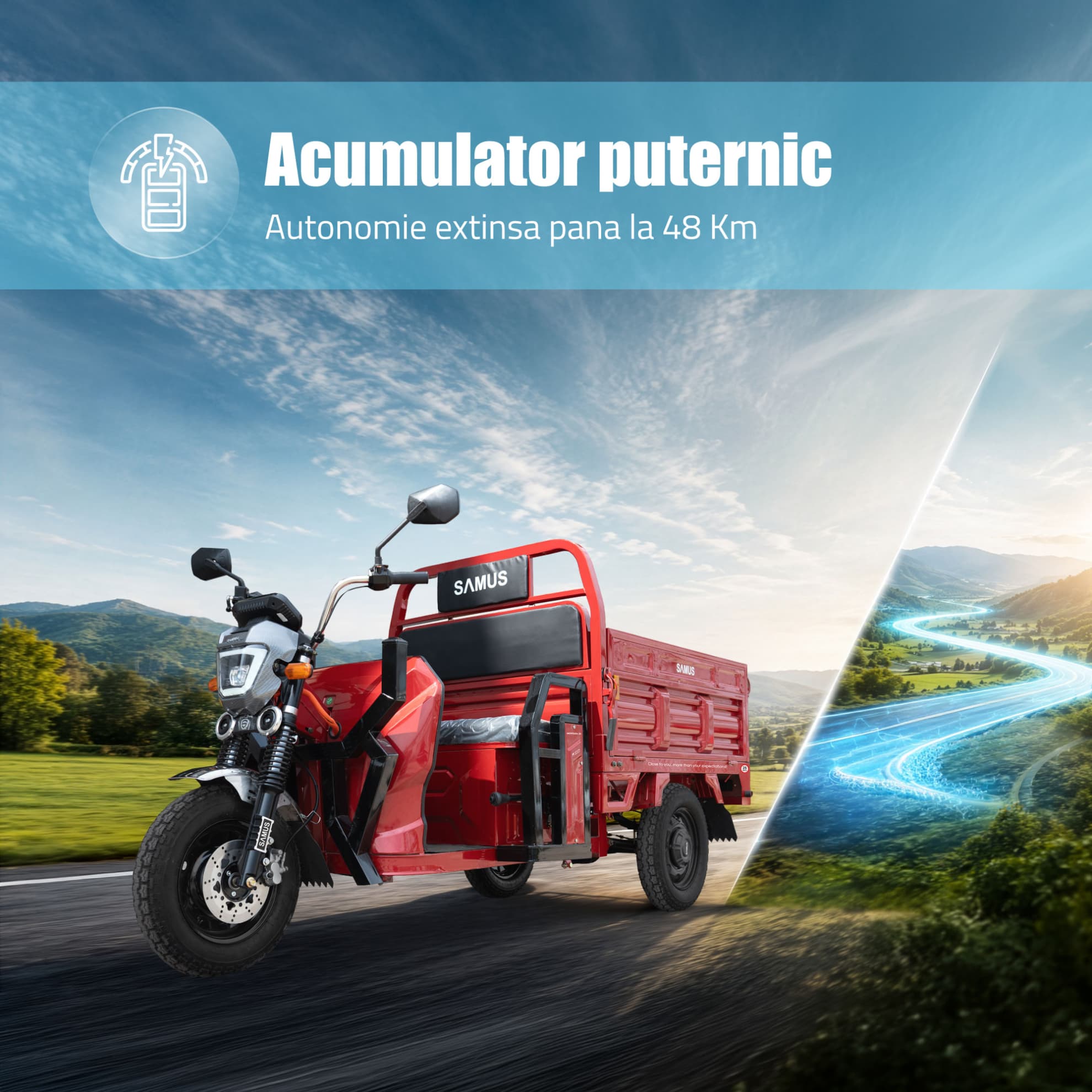 Acumulator 72V 32Ah pentru autonomie extinsă triciclu cargo Samus Montana 25 Red