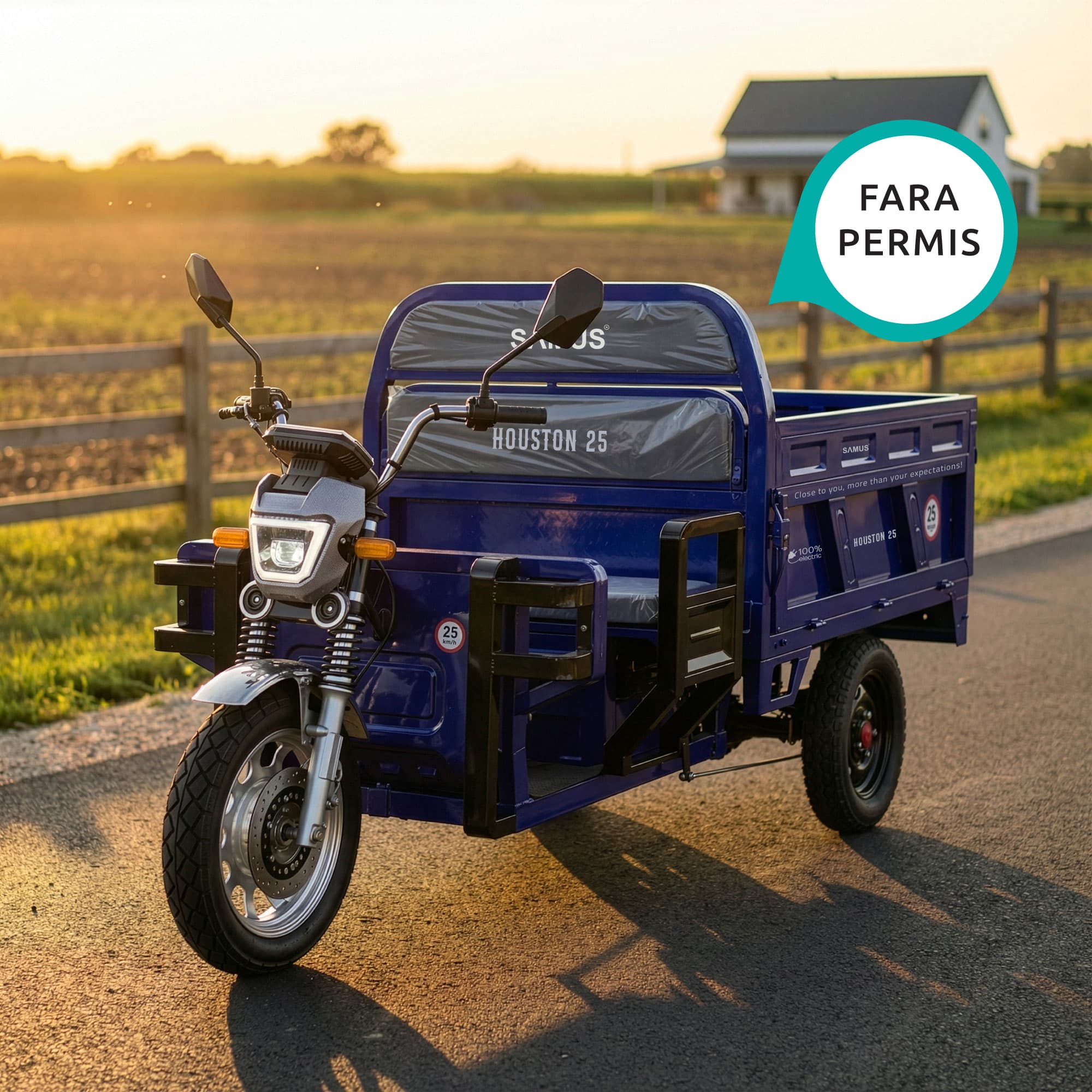 Triciclu electric cargo Samus Houston 25 Blue utilizare fără permis