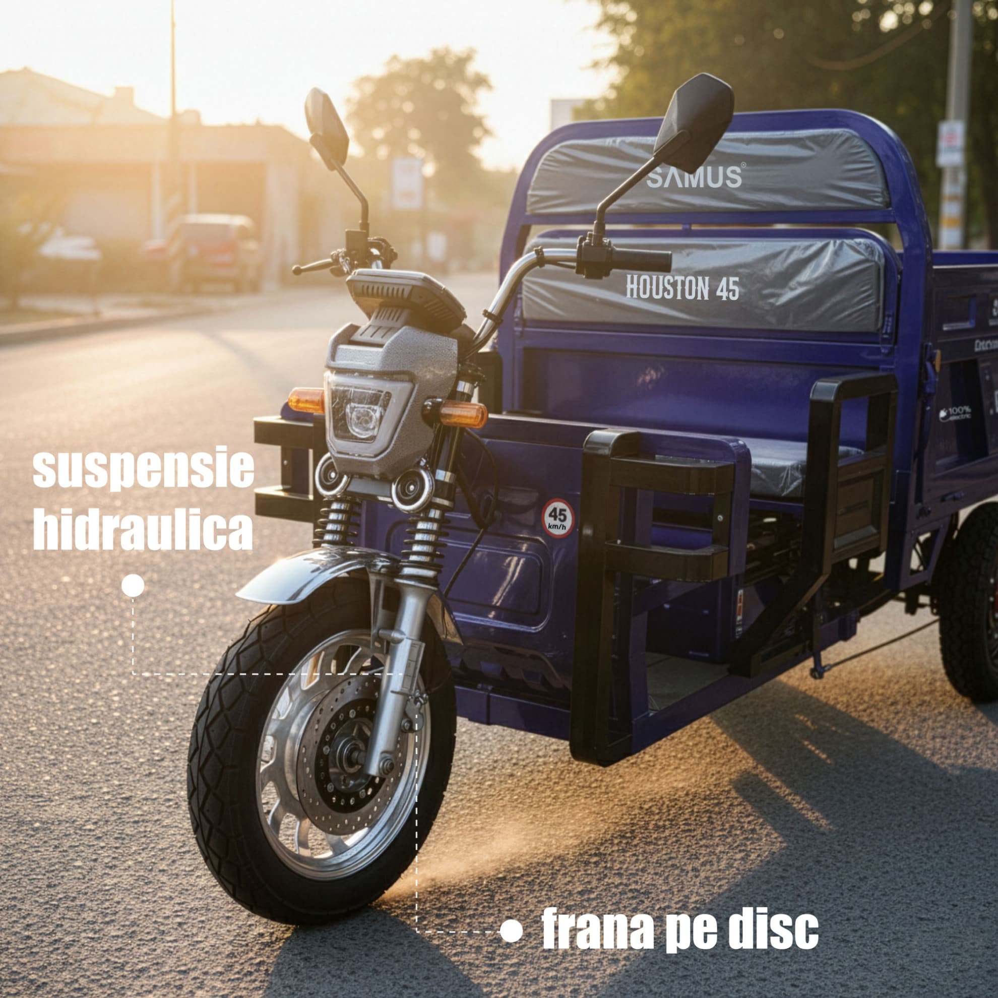 Sistem frânare și suspensii triciclu electric Samus Houston 45 Blue
