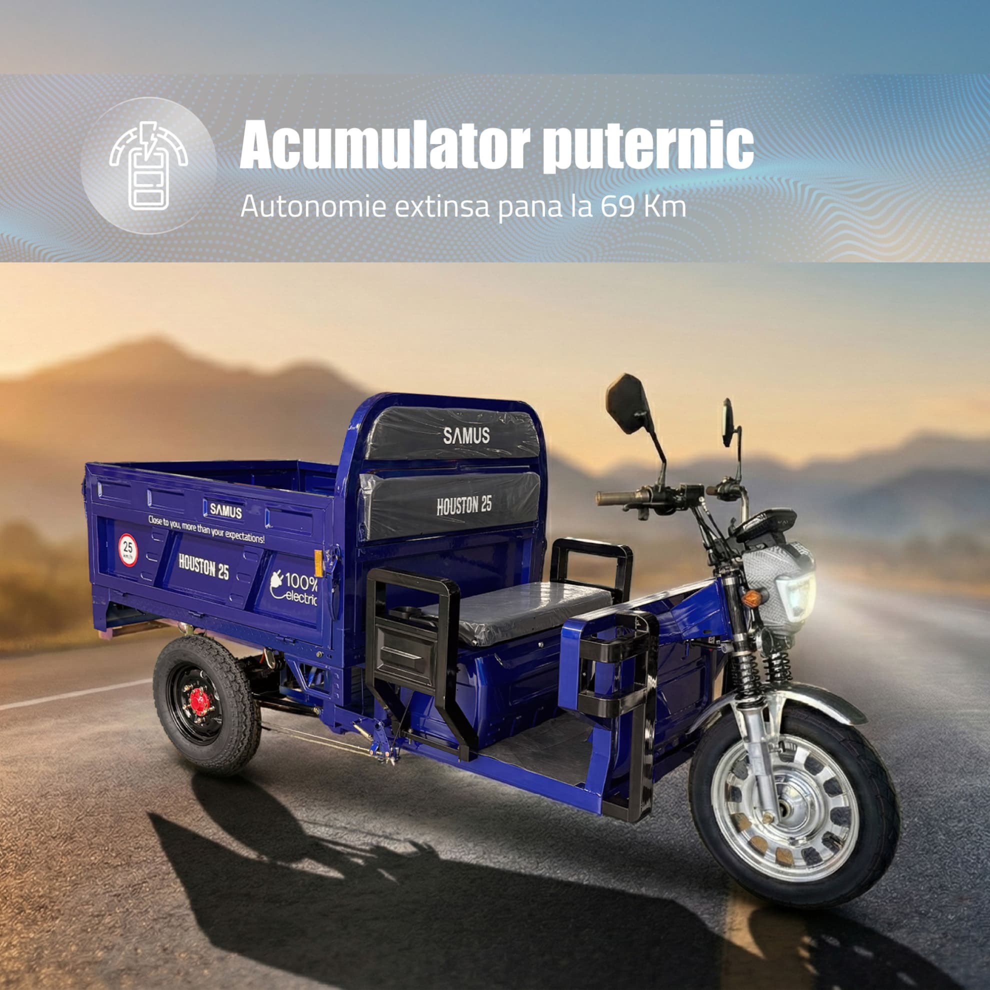 Triciclu electric cargo Samus Houston 25 autonomie extinsă baterie