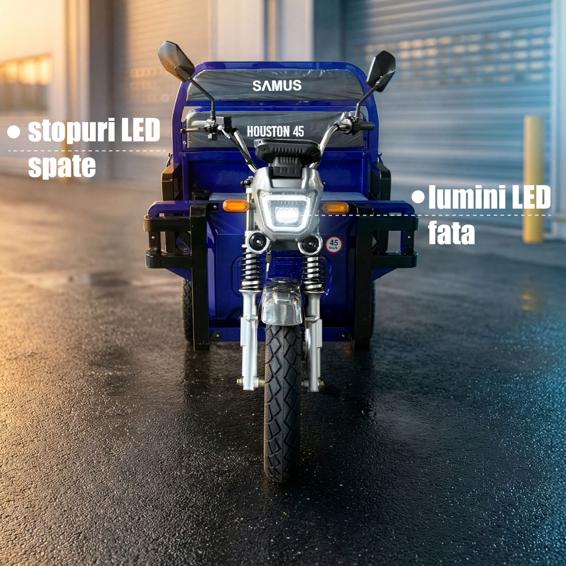 Iluminare Full-LED triciclu electric cargo Samus Houston 45 Blue