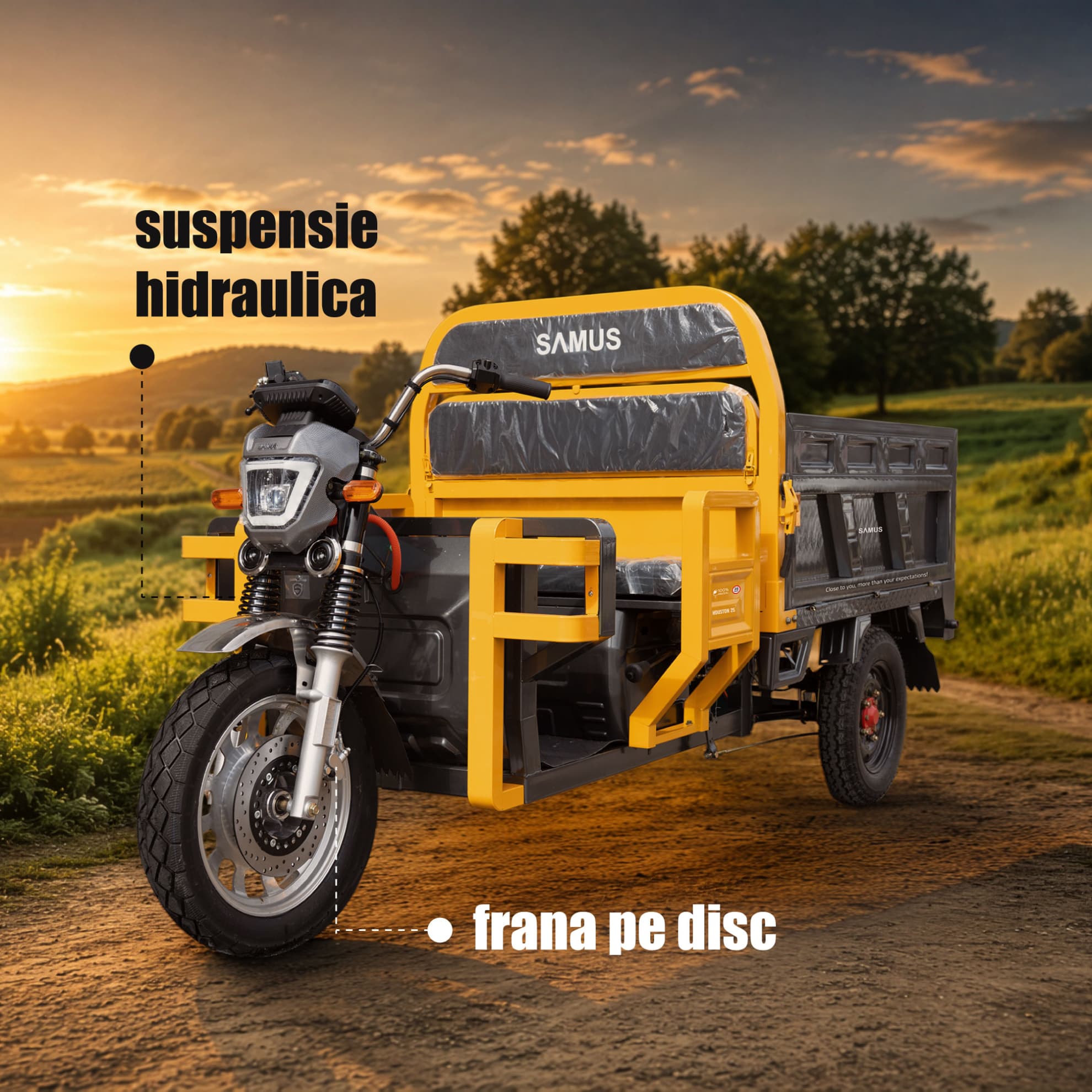 Frână pe disc și suspensie hidraulică triciclu Samus Houston 25 Yellow Dark Silver