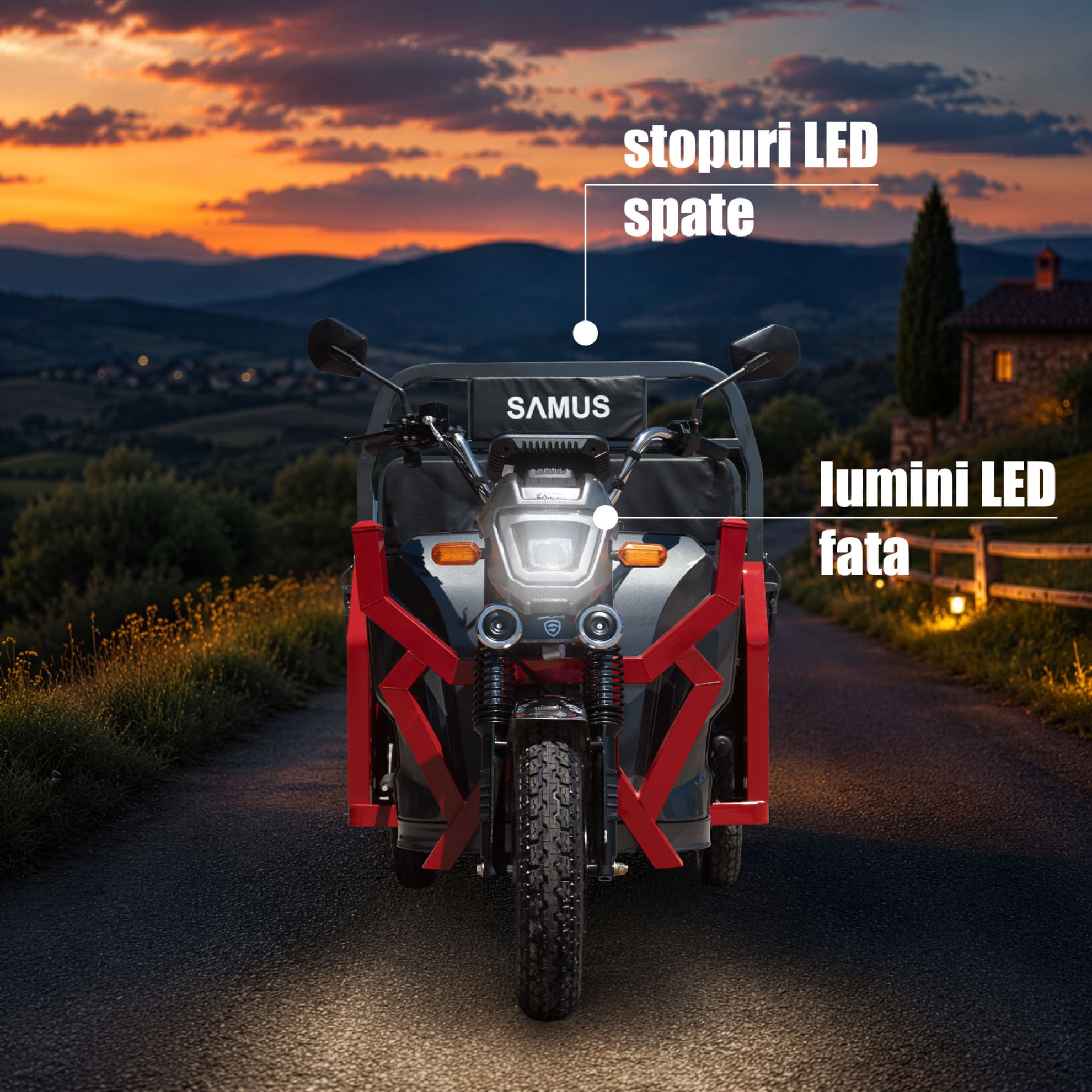 Sistem iluminat far LED triciclu electric cargo Samus Montana 25 Red Dark Silver
