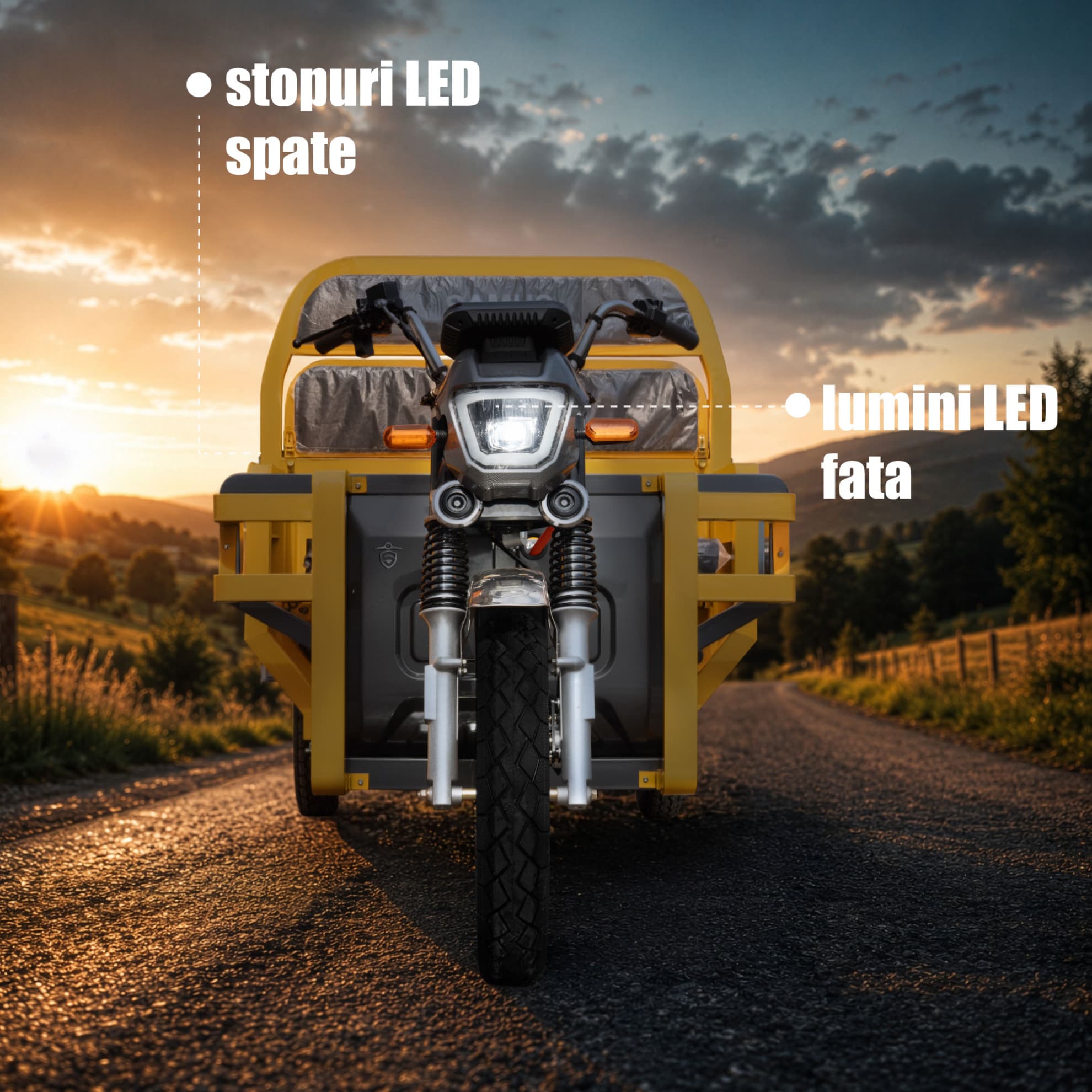 Sistem iluminat LED față și spate triciclu electric Samus Houston 25 Yellow Dark Silver