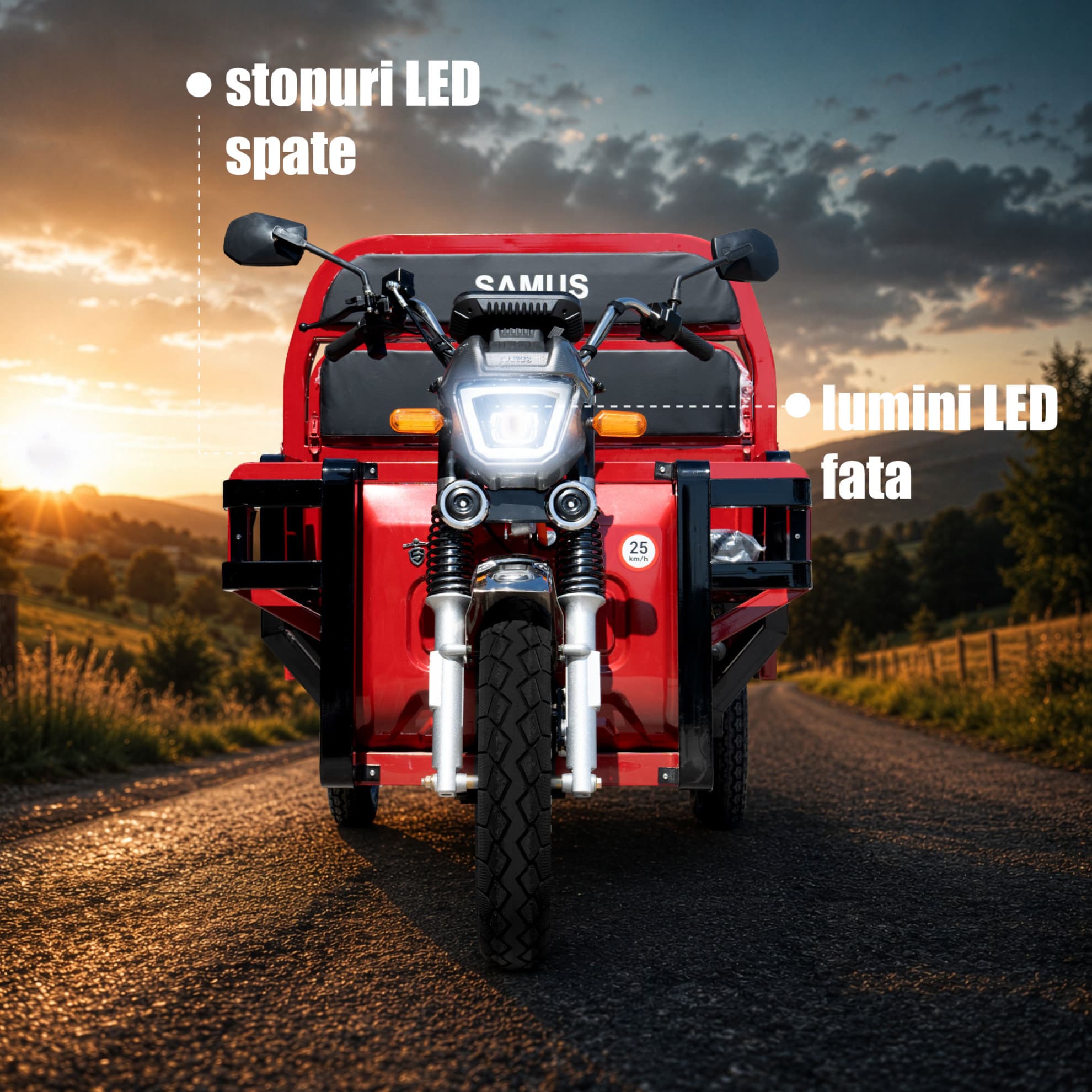 Sistem iluminat LED față și spate triciclu electric Samus Houston 25 Red