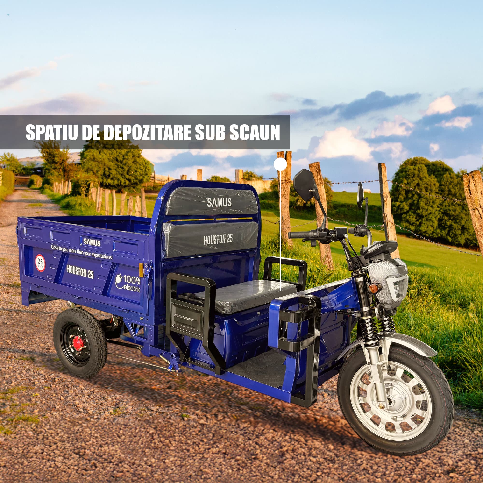 Spațiu depozitare sub scaun triciclu electric cargo Samus Houston 25