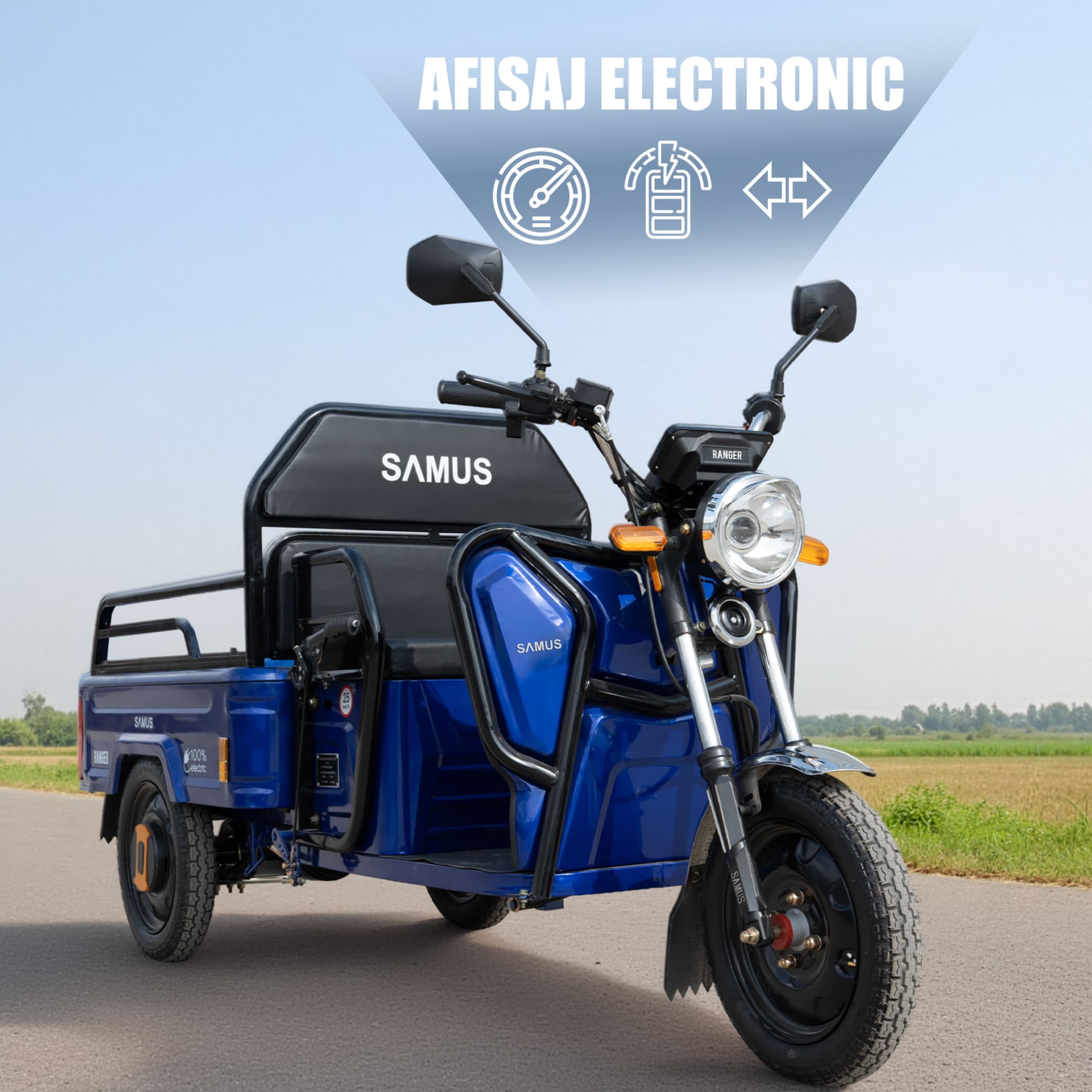 Afișaj electronic modern triciclu electric cargo Samus Ranger 25 Blue