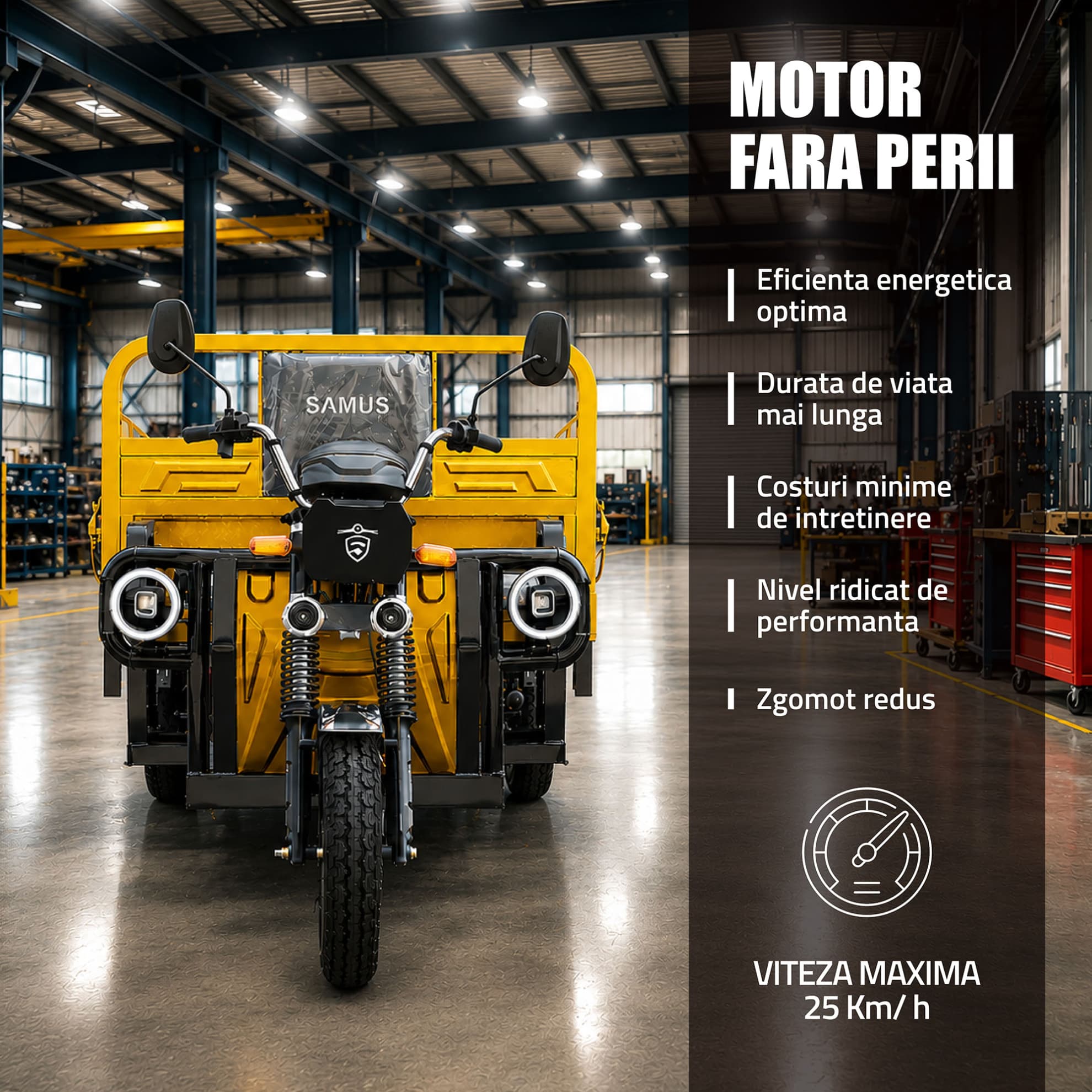Motor electric fără perii triciclu cargo Samus Texas Galben