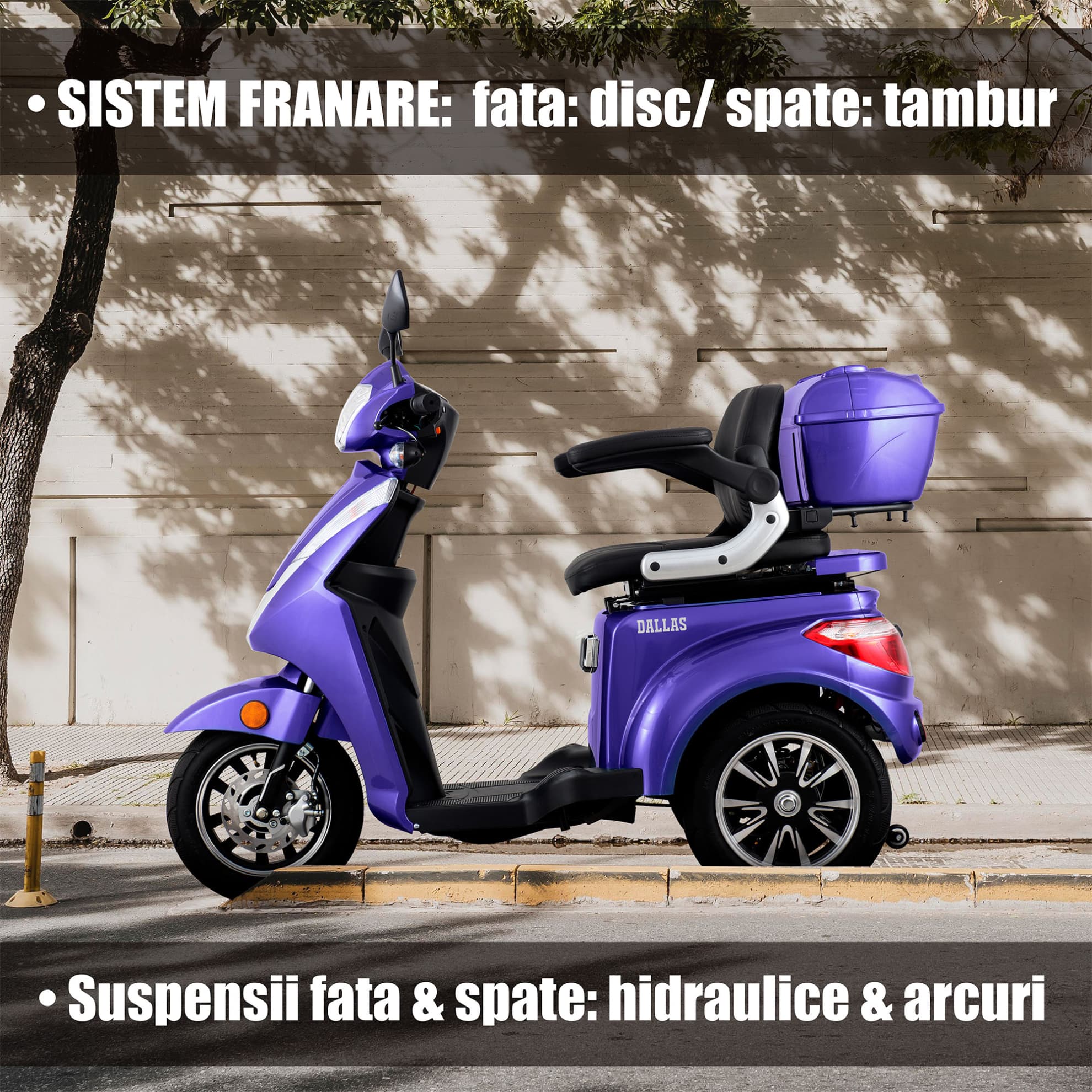 Sistem de frânare și suspensii triciclu electric Samus Dallas Blue