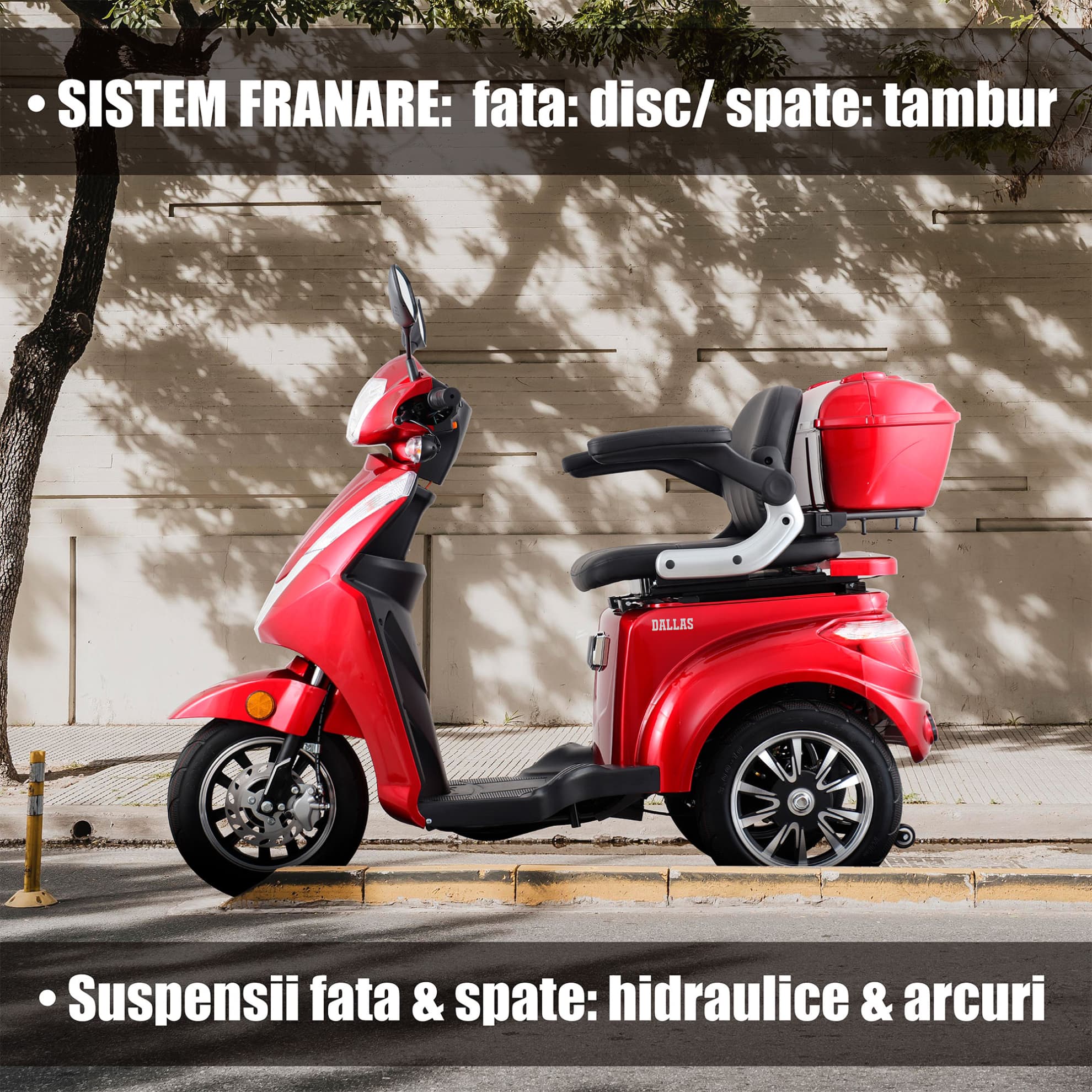 Sistem de frânare și suspensii triciclu electric Samus Dallas Red