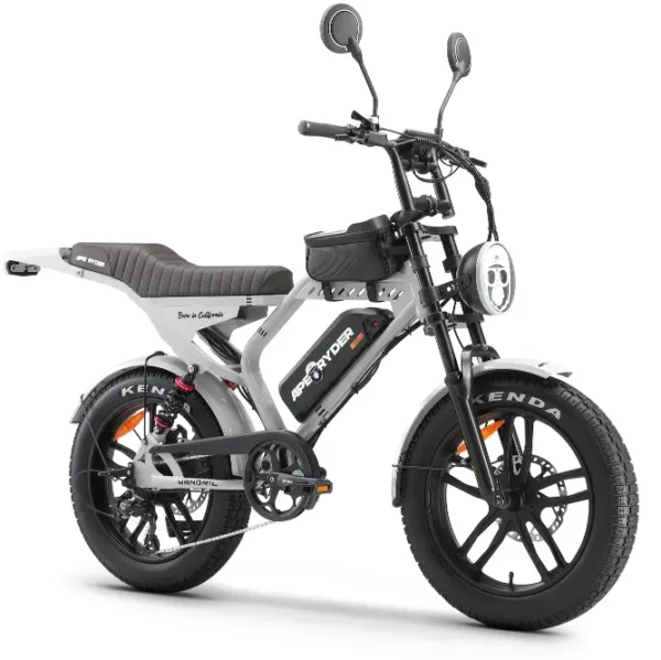 Bicicletă electrică APE RYDER MANDRILL Grey cu motor Brushless 250W, baterie Li-Ion 48V/15Ah, autonomie până la 60 km și frâne hidraulice Karasawa.