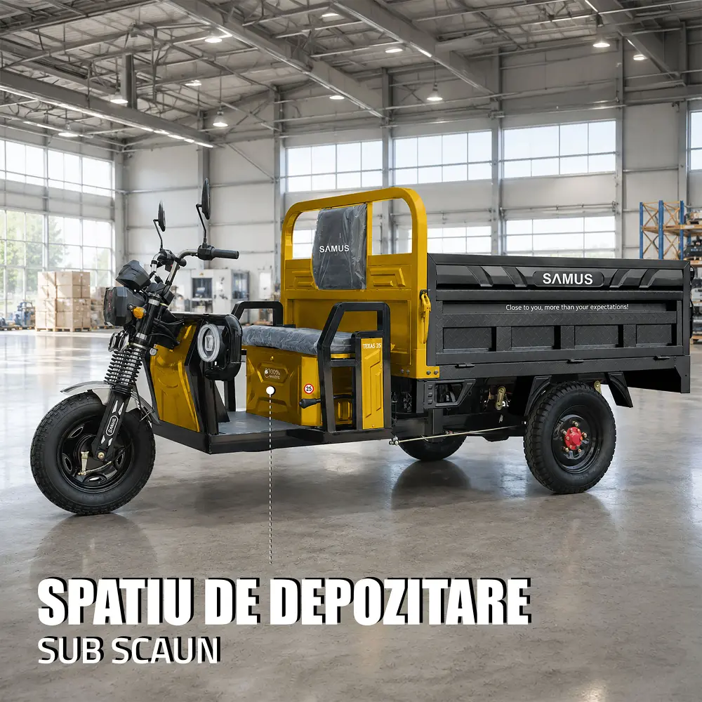 triciclu-electric-cargo-samus-texas-galben-argintiu-10 triciclu electric,triciclu cargo,vehicul electric basculabil