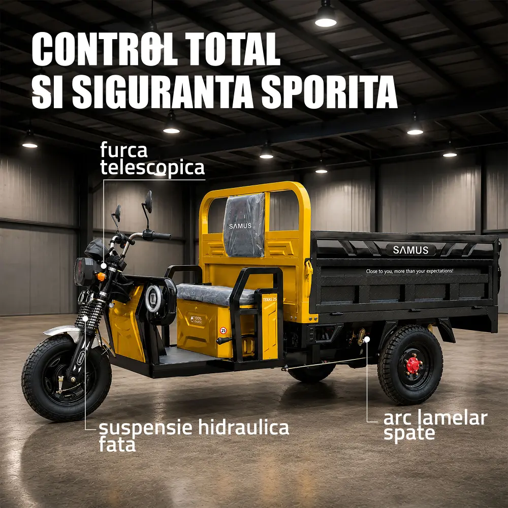 triciclu-electric-cargo-samus-texas-galben-argintiu-7 triciclu electric,triciclu cargo,vehicul electric basculabil