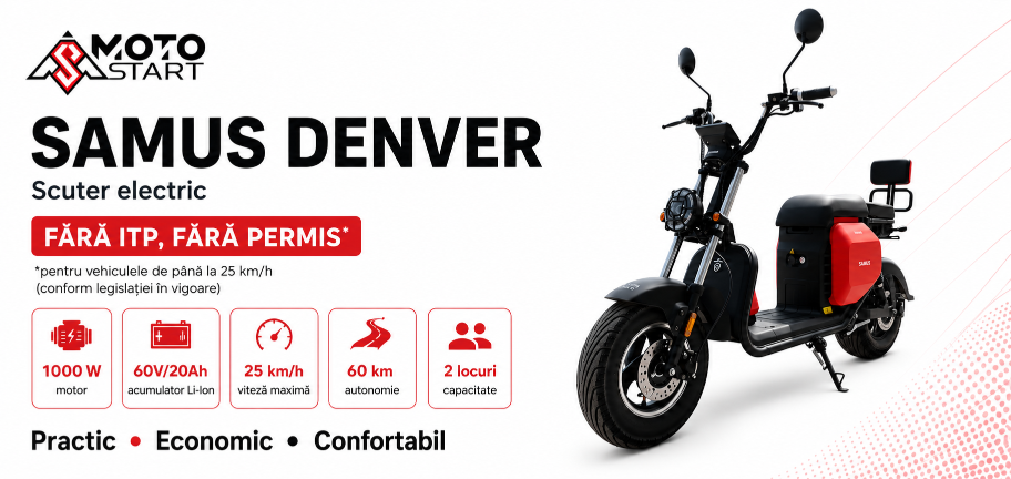 SAMUS DENVER 25 – scuter electric de 25 km/h pentru deplasări zilnice economice și confortabile.
