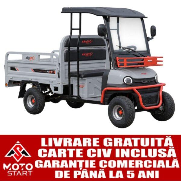 Cvadriciclu electric, camioneta SKY JET VIP CARGO GRAY, motor 3000 W, acumulator litiu-ion 72V/72Ah, viteza maxima 25 km/h, autonomie până la 90 Km, sarcina maxima 585 kg, 2 locuri, gri