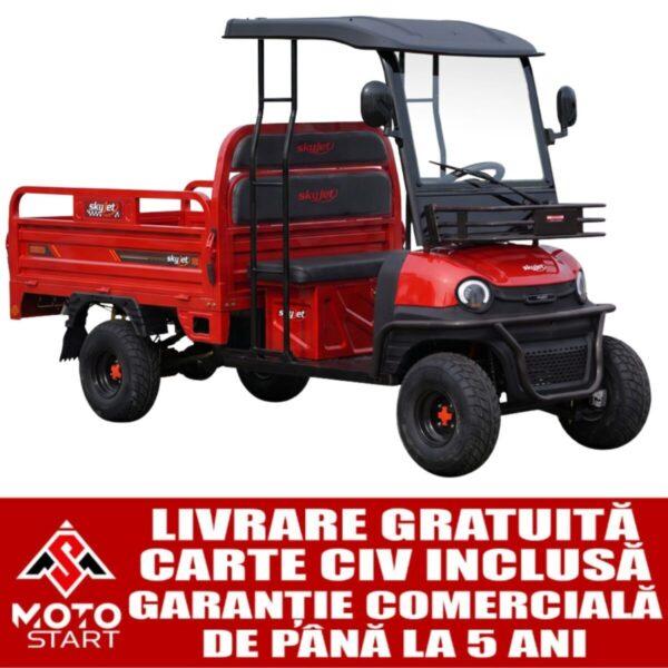 Cvadriciclu electric, camioneta SKY JET VIP CARGO RED, motor 3000 W, acumulator litiu-ion 72V/72Ah, viteza maxima 25 km/h, autonomie până la 90 Km, sarcina maxima 585 kg, 2 locuri, roșu