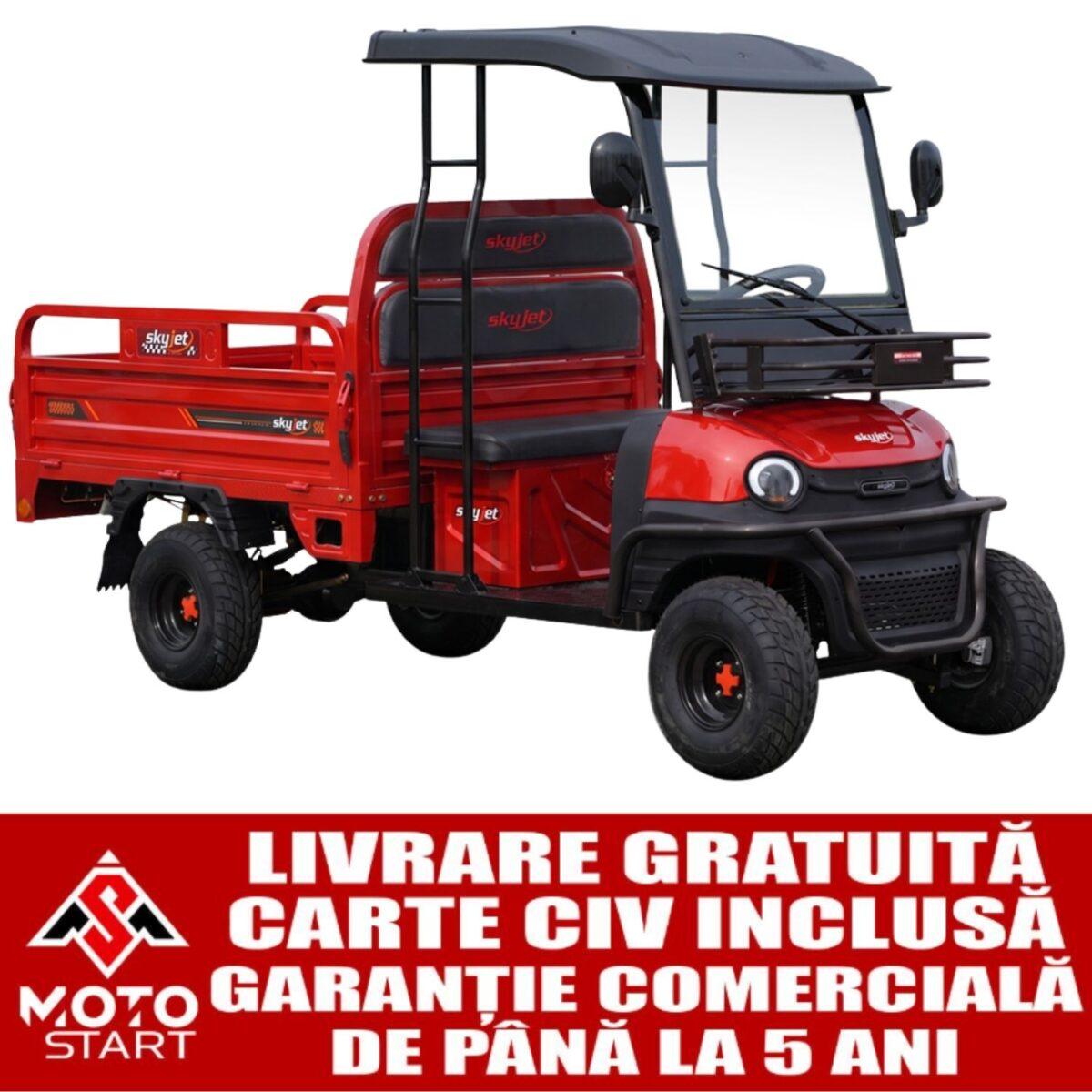 Cvadriciclu electric, camioneta SKY JET VIP CARGO RED, motor 3000 W, acumulator litiu-ion 72V/72Ah, viteza maxima 25 km/h, autonomie până la 90 Km, sarcina maxima 585 kg, 2 locuri, roșu Cvadriciclu electric, camioneta SKY JET VIP CARGO RED, motor 3000 W, acumulator litiu-ion 72V/72Ah, viteza maxima 25 km/h, autonomie până la 90 Km, sarcina maxima 585 kg, 2 locuri, roșu