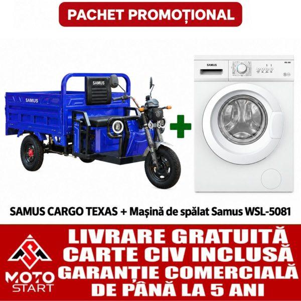 pachet promoțional – triciclu electric cargo samus texas 25 km/h + mașină de spălat rufe samus wsl 5081