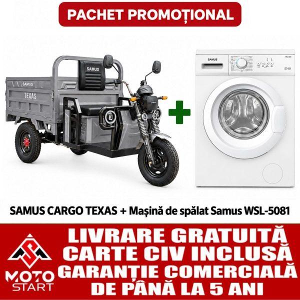Pachet promoțional – Triciclu electric cargo Samus Texas 35 km/h + Mașină de spălat rufe Samus WSL-5081
