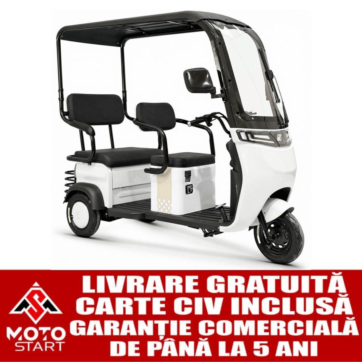 Triciclu electric KUBA OPTIMUS ULTRA, putere motor 650 W, baterie 20Ah/72 V, 50 Km autonomie, fara permis, viteza max 25 km/h, carte RAR inclusa, alb Triciclu electric KUBA OPTIMUS ULTRA, putere motor 650 W, baterie 20Ah/72 V, 50 Km autonomie, fara permis, viteza max 25 km/h, carte RAR inclusa, alb