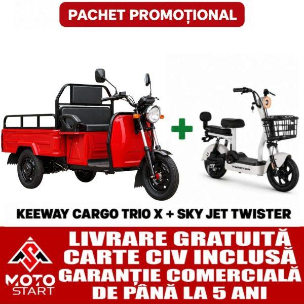 Pachet promoțional - Triciclu electric KEEWAY CARGO TRIO X RED + Scuter electric fără permis SKY JET TWISTER